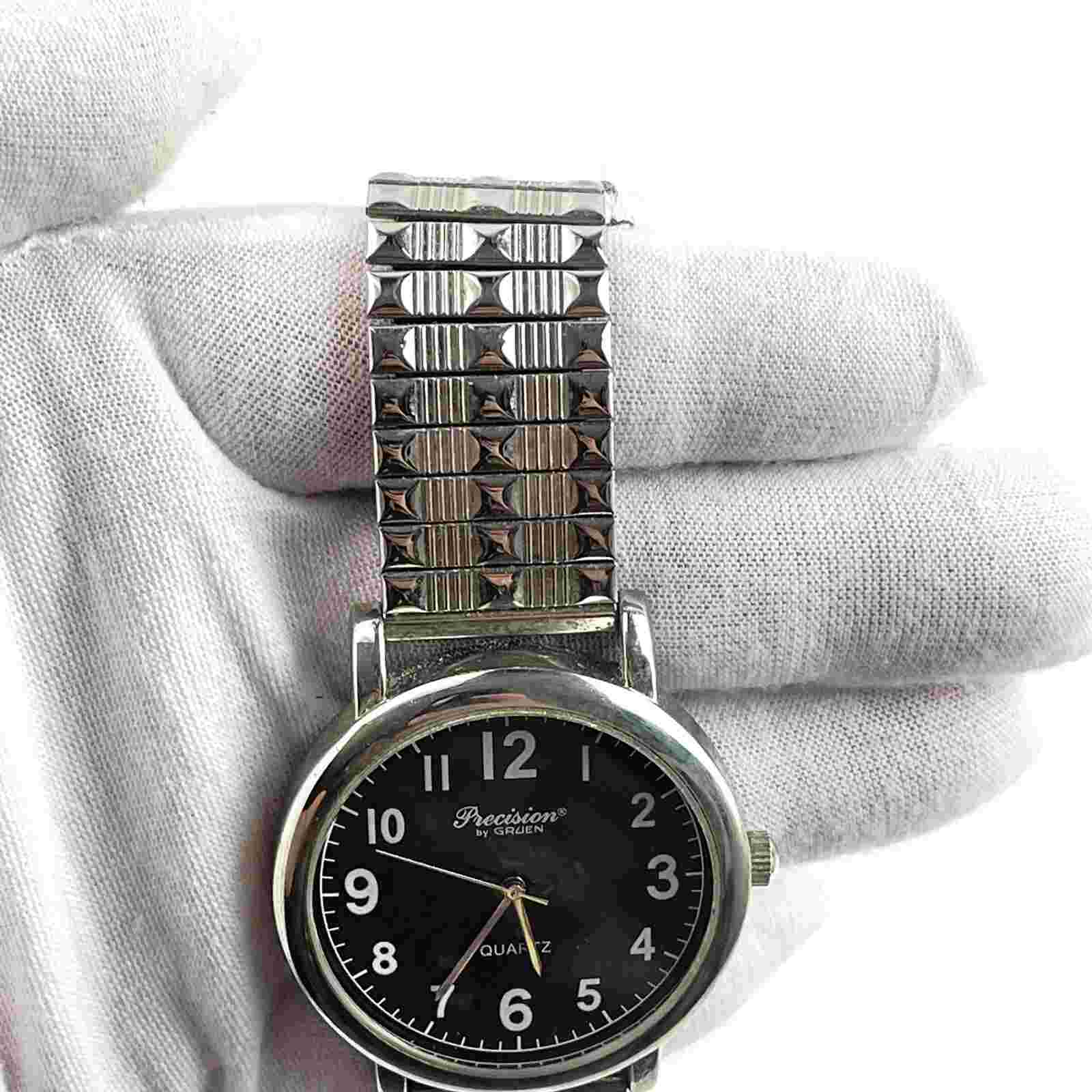 Precision By Gruen Quartz Wristwatch Metal Bezel Rocker Goth Punk Style Watch