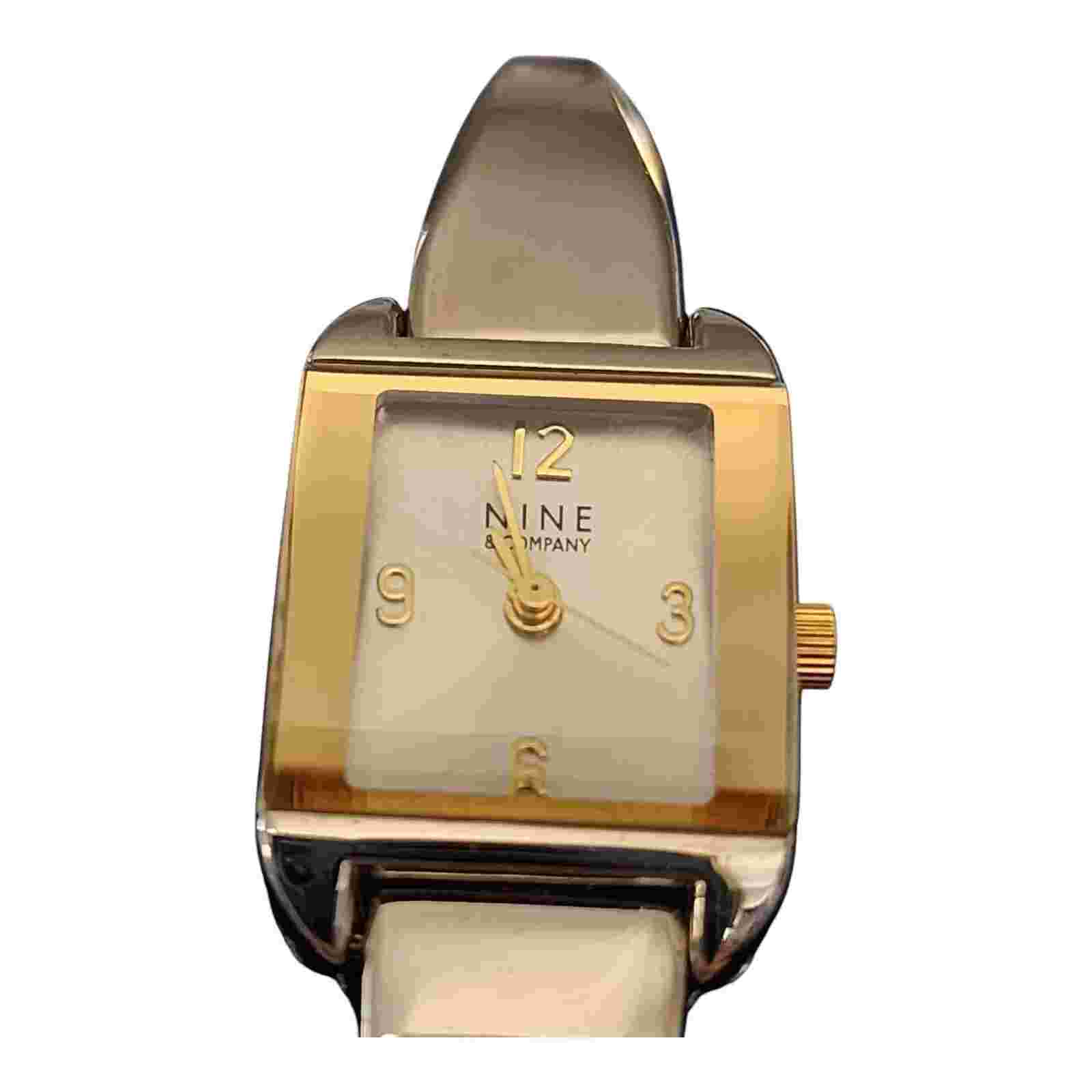 Nine & Co Women Watch Silver Gold Stainless Steel Water Res White Battery Quartz