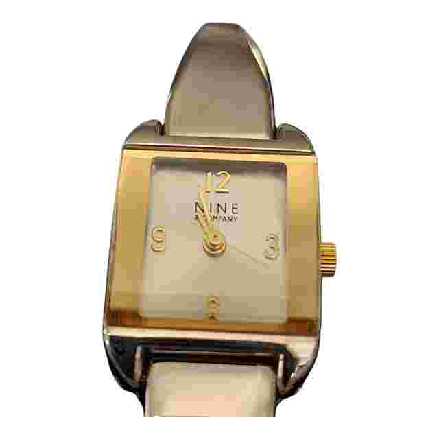 Nine & Co Women Watch Silver Gold Stainless Steel Water Res White Battery Quartz