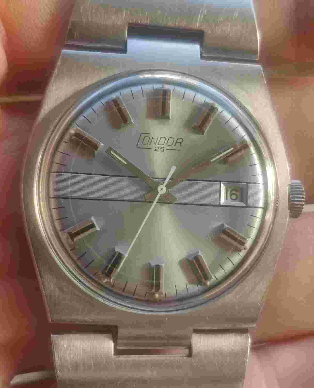 Vintage men's Condor automatic watch ETA 2783 grey dial Seiko bracelet