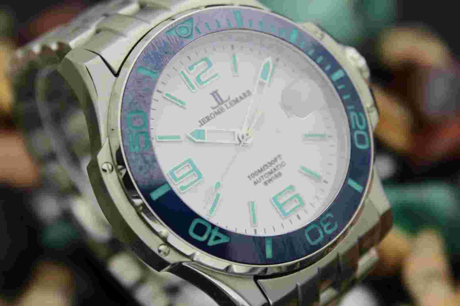Jerome Lemars Chagall Automatic 26 Jewel Steel 100M Diver's Watch Full Set
