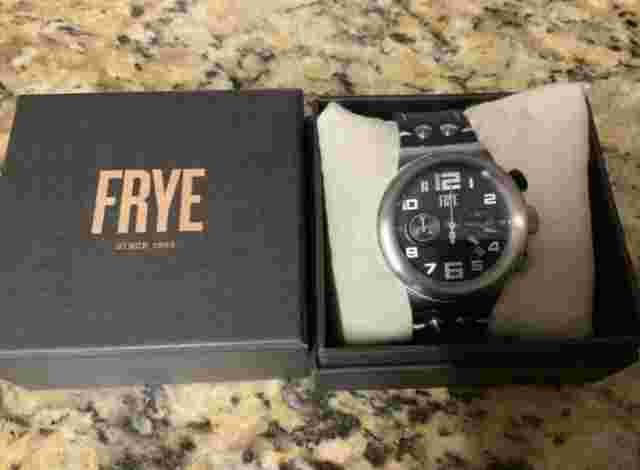Frye Men's Moto Engineer Chronograph Black Leather Strap 48mm Watch