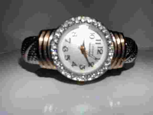 Catherine Malandrino Gold Silver Tone Hinged Cuff Watch New