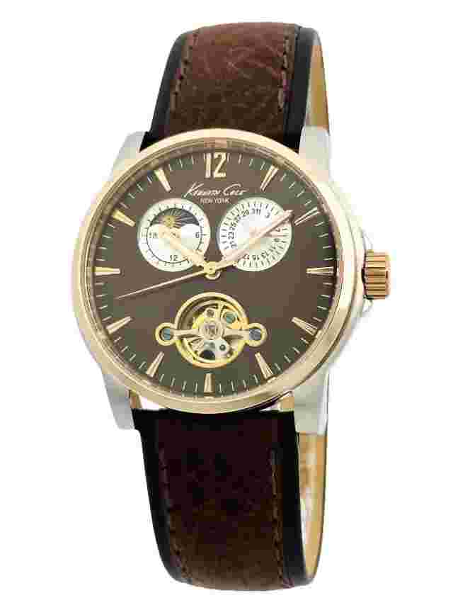 Kenneth Cole  KC1464 Automatic Skeleton Multifunction Brown Leather Strap Watch
