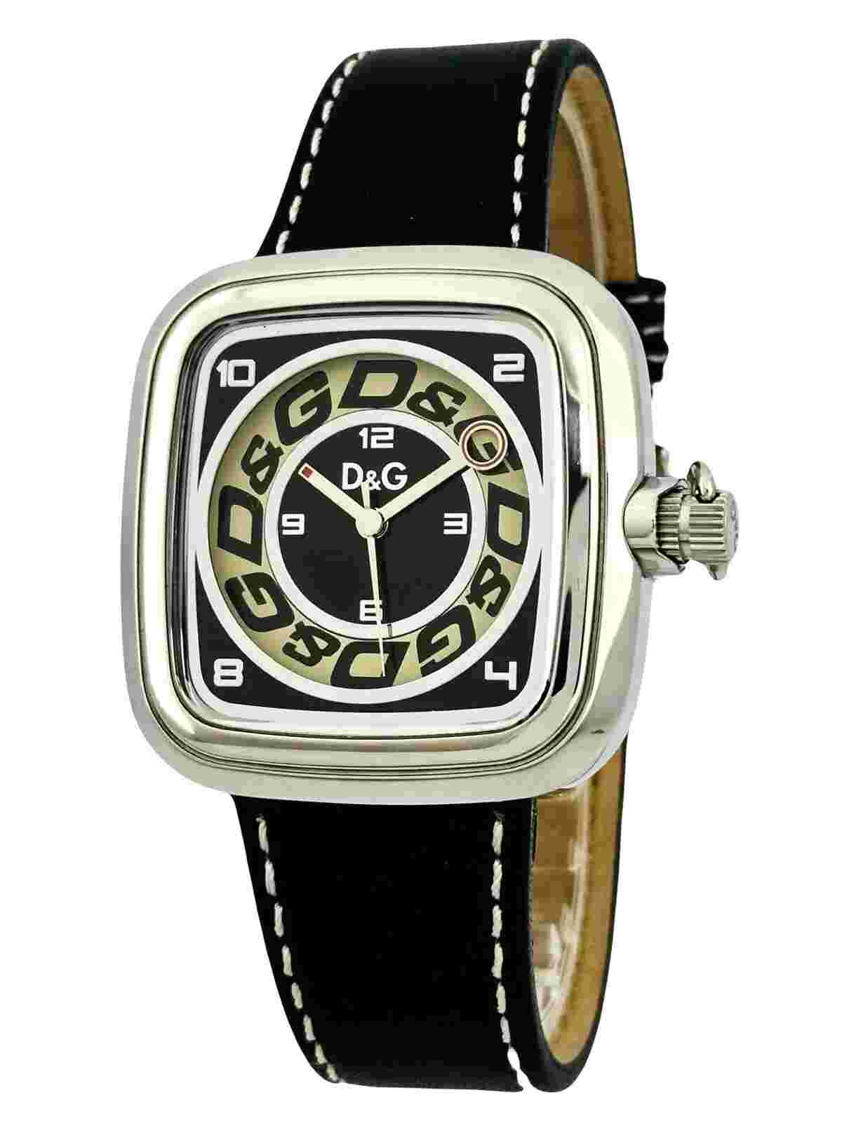 D&G Dolce & Gabbana DW0183 Cherokee Black Leather White Stitches Strap Watch