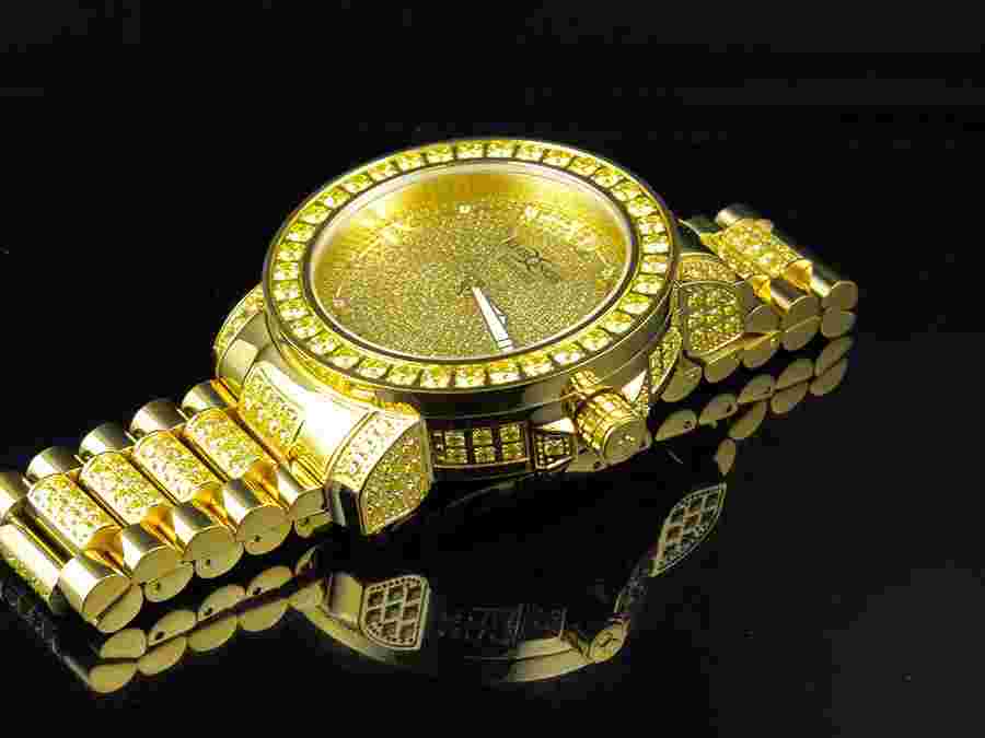 Men's Yellow Gold Finish Stainless Steel  Khronos Simulated Canary Diamond Watch