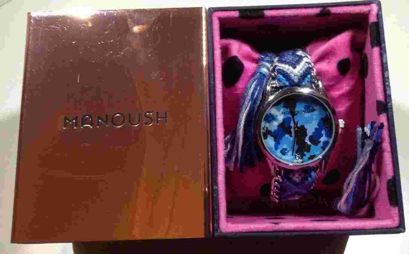 Rare Designer Manoush Quartz Watch Silver Case Blue Woven Bracelet RRP  £100 #2
