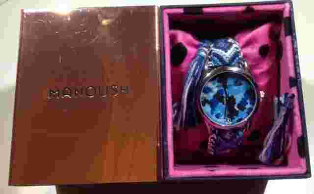 Rare Designer Manoush Quartz Watch Silver Case Blue Woven Bracelet RRP  £100 #2
