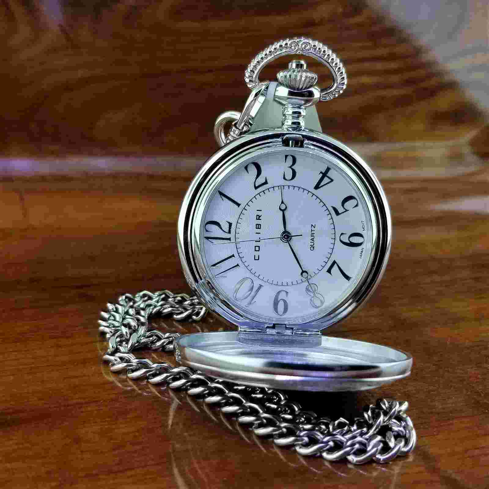 New Vintage COLIBRI Silver Art Deco Easy Read Pocket Watch