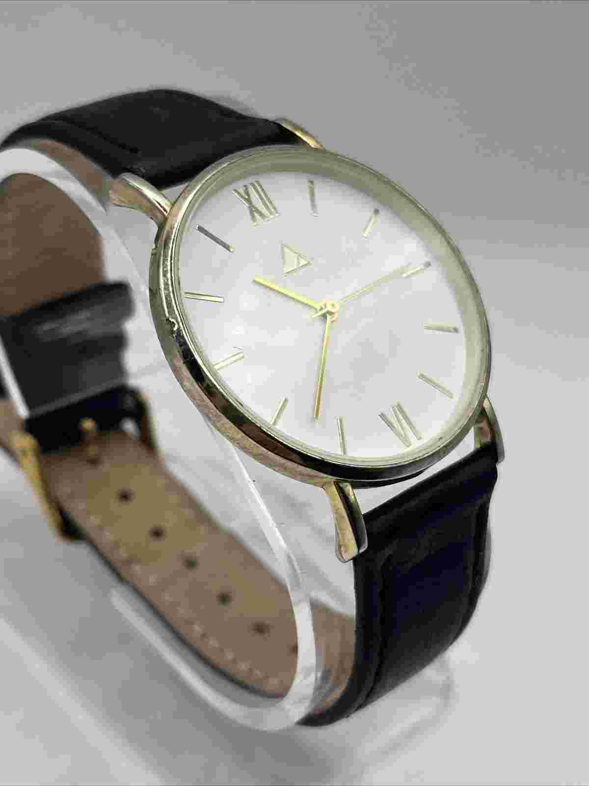 Asos Women's Quartz Watch Gold Tone Case Black Leather Band- New Battery