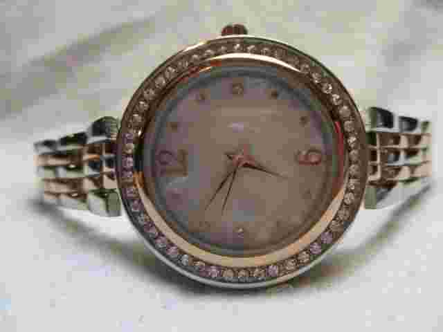 Jaclyn Smith Rhinestone Watch, Two-tone Metal Link Bracelet Band