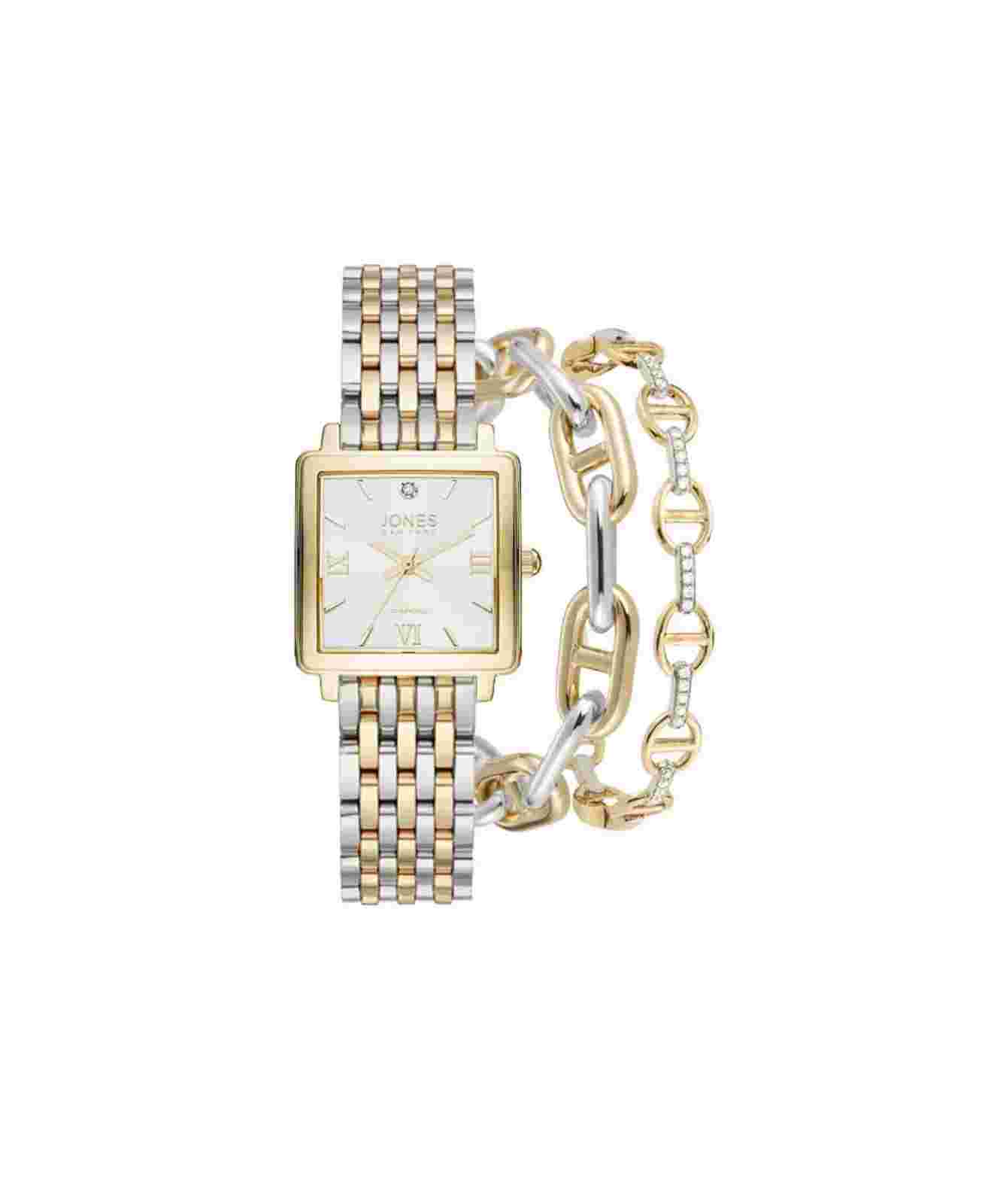 Jones New York Women's Two Tone Metal Bracelet Watch 28mm Gift Set