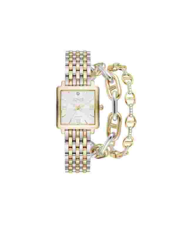 Jones New York Women's Two Tone Metal Bracelet Watch 28mm Gift Set