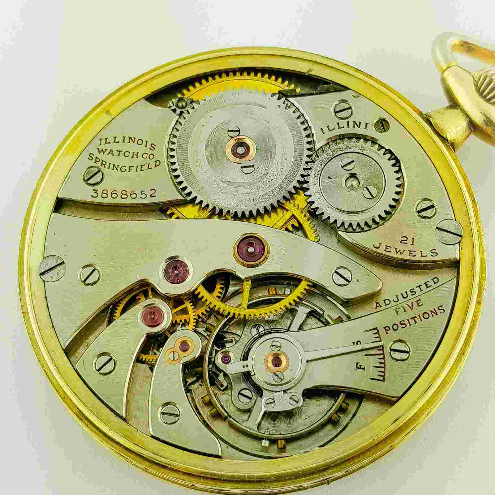 Illinois Illini 538 15K Solid Gold Enamel Case 21j 13S RARE Pocket Watch w/Box