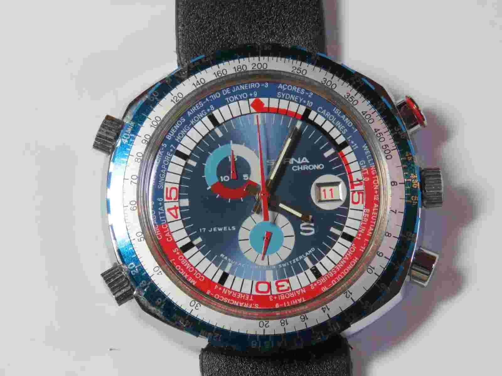 Sorna Chronograph Watch,  World Timer 17 Jewels  #2693