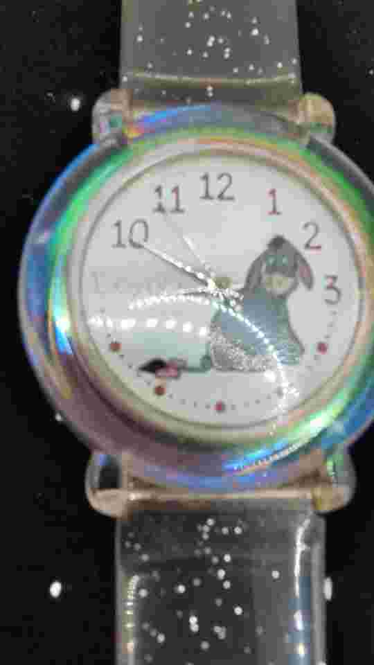 Disney Time Works Eeyore Womens Watch Glitter Clear Jelly Band 30mm New Battery