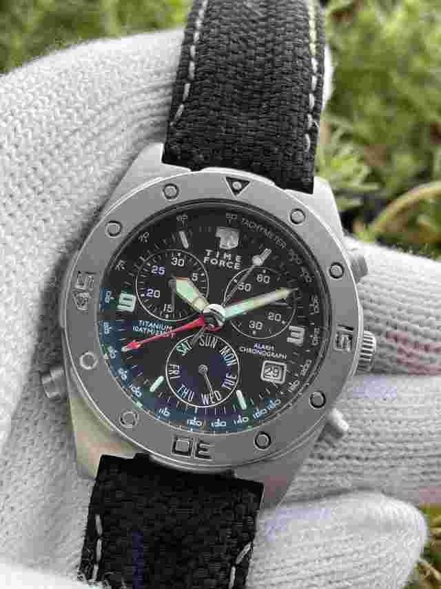 Time Force Watch 6811 Alarm Chronograph Quartz Titanium Mens 38mm Swiss Made