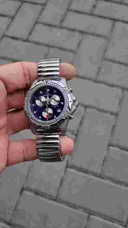 Rare Vintage 1990's French Yonger & Bresson Blue Men's Alarm Chronograph Watch