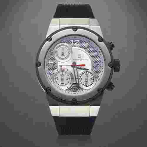 NEW Buech & Boilat 14068 Mens Swiss Chronograph Bastone Series Silver Case Watch