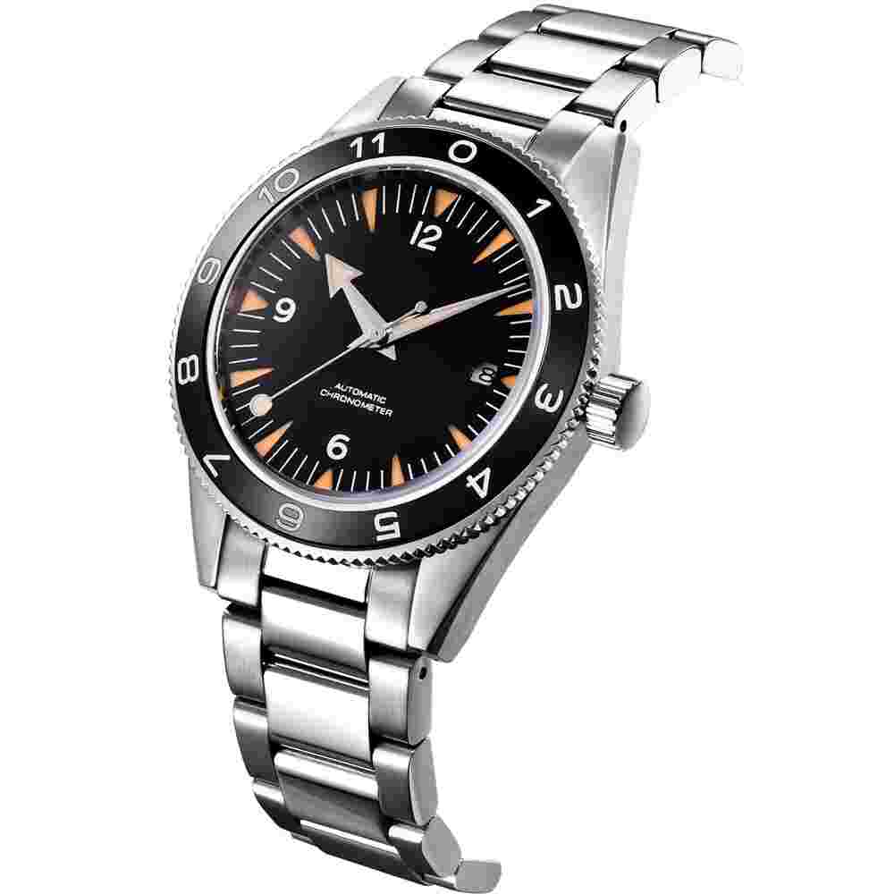 41mm Corgeut Automatic mens watch black dial ceramic bezel sapphire Steel band
