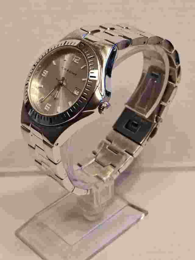 MENS CHROME AZZARO SILVER TONE DATE WATCH 🔥MINT🔥