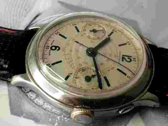 Helbros Invincible MILITARY BIG  Chronograph Antigo Landeron Hahn 1 Pulse coluna
