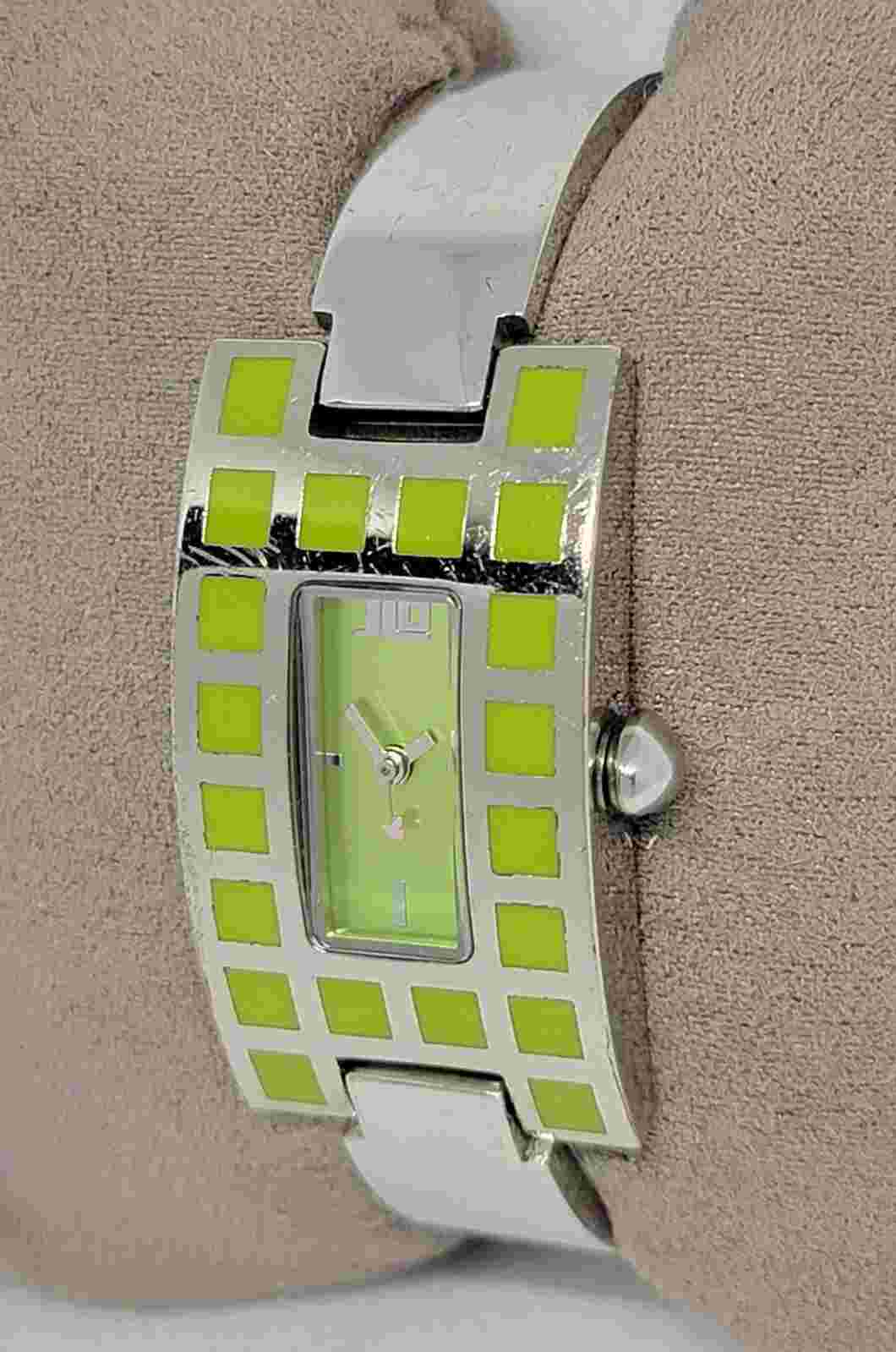Ladies Jennifer Lopez Rectangle Green Silver Tone Analog Watch JL 2003 F3