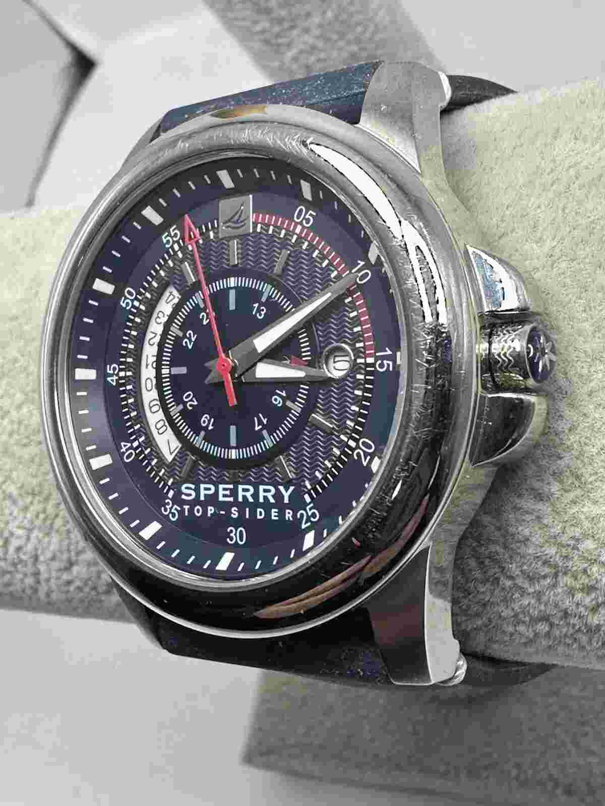 Sperry Top-Sider Mens Watch New Battery 42MM 8.5" Blue Silicone Band E9