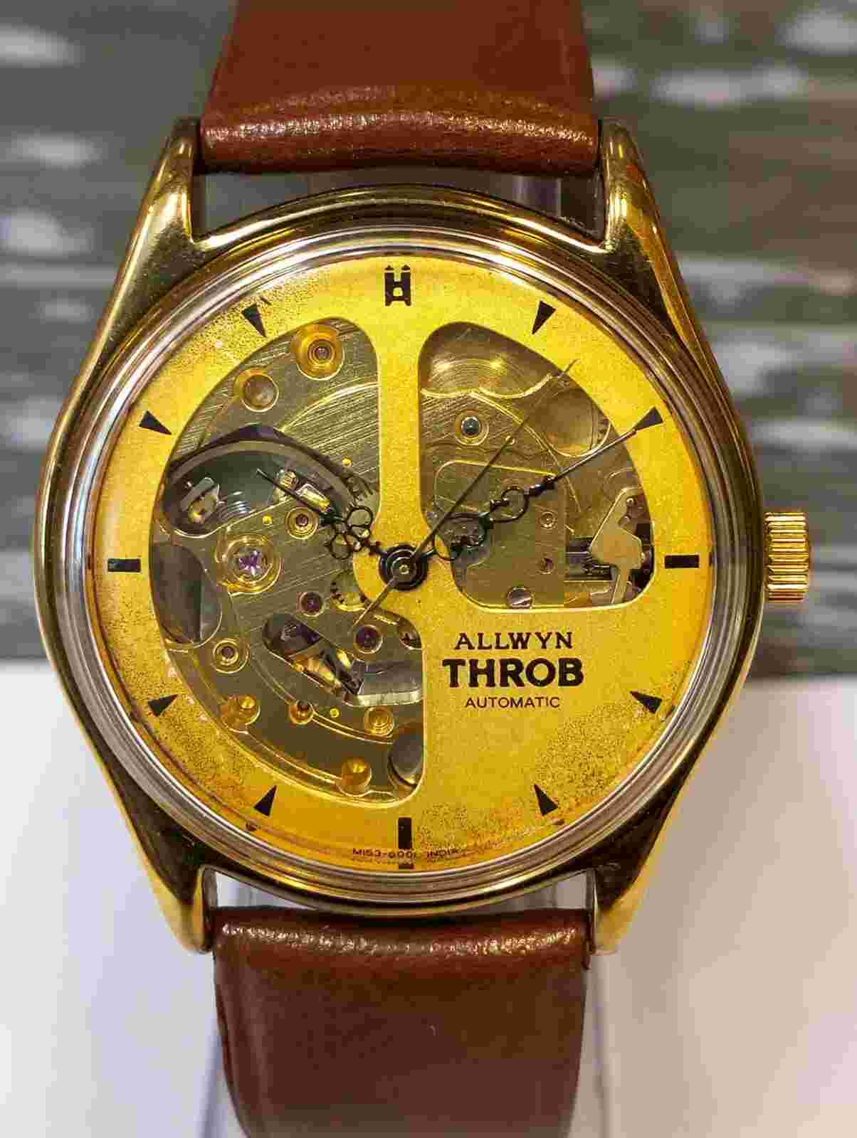 ALLWYN THROB AUTOMATIC SKELETON GOLD DIAL M153-8000 INDIA MEN'S FULL WORKING VTG