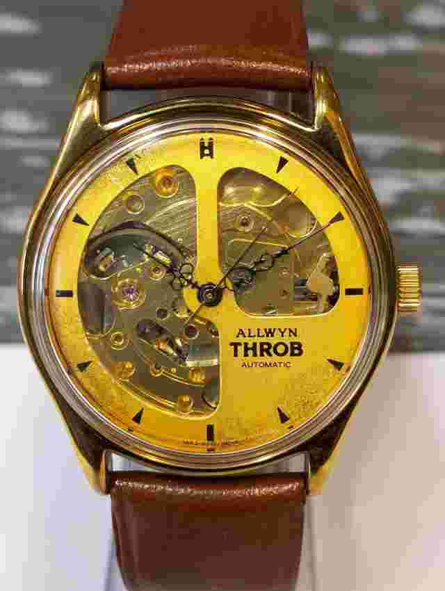 ALLWYN THROB AUTOMATIC SKELETON GOLD DIAL M153-8000 INDIA MEN'S FULL WORKING VTG