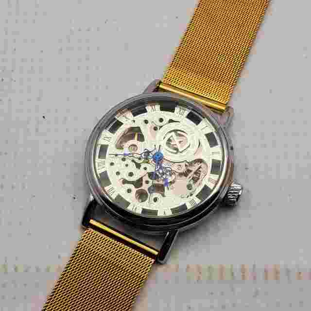 RARE VINTAGE GOER  HOLLOW SKELETON MANUAL HANDWIND SILVER FACE WRISTWATCH