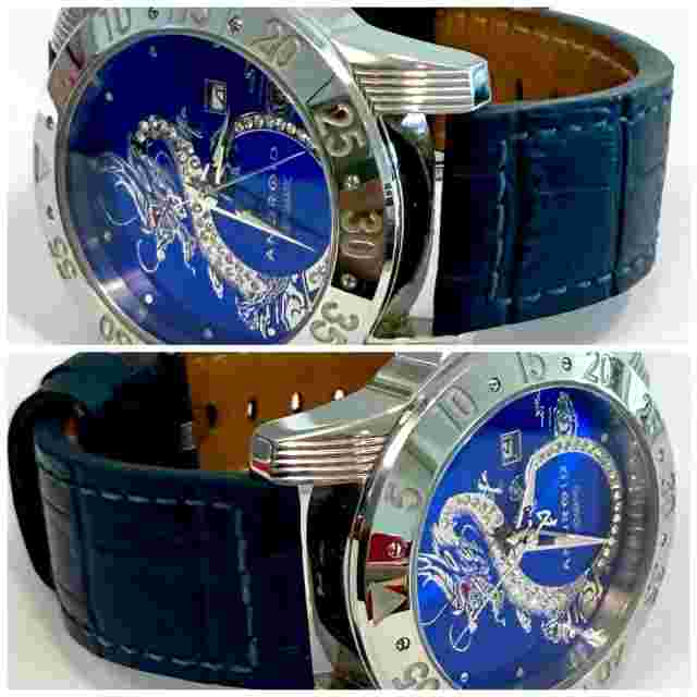 48mm Auto FLYING DRAGON with Crystals | Blue Dial | Navy Band ANDROID Mens Watch