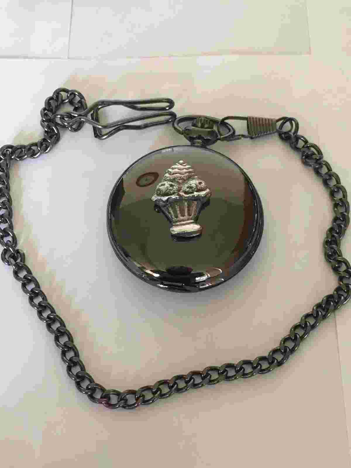 Sundae Icecream TG54 Fine English Pewter on a Black Pocket Watch Quartz fob