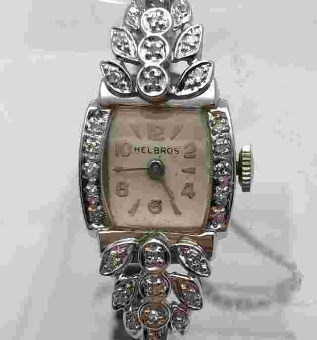 Vintage Ladies 14k White Gold, Helbros Watch with 0.25cts of Diamonds