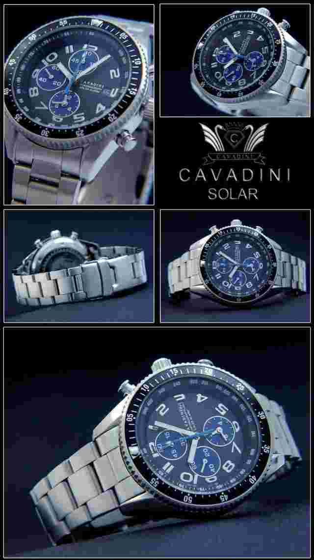 Cavadini Solar Watch Alarm Chronograph CV-2015A Steel 10 BAR Date Antrazith-Bl