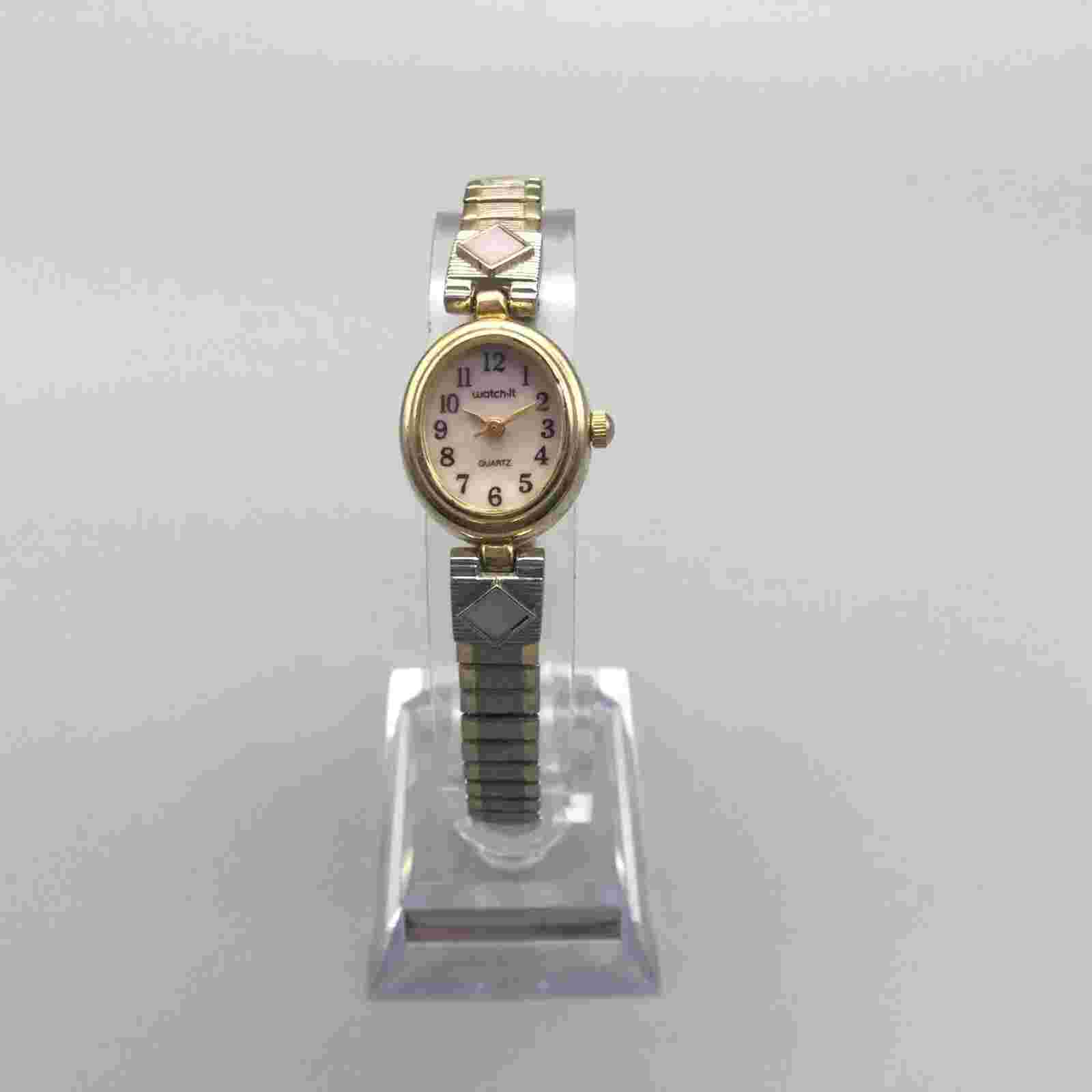 Vtg Watch It Watch Women 18mm Gold Tone Oval Pink MOP Dial Stretch New Battery