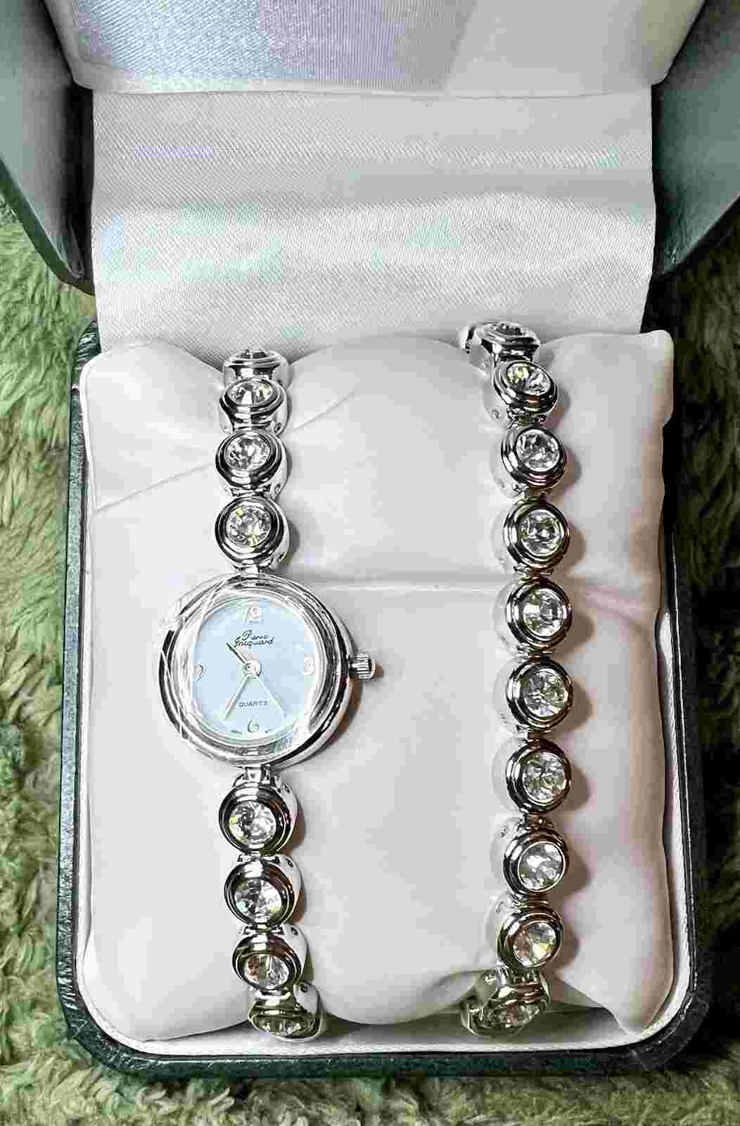 Pierre Jacquard Women's White Rhinestones Bracelet & Watch w Box Never Worn