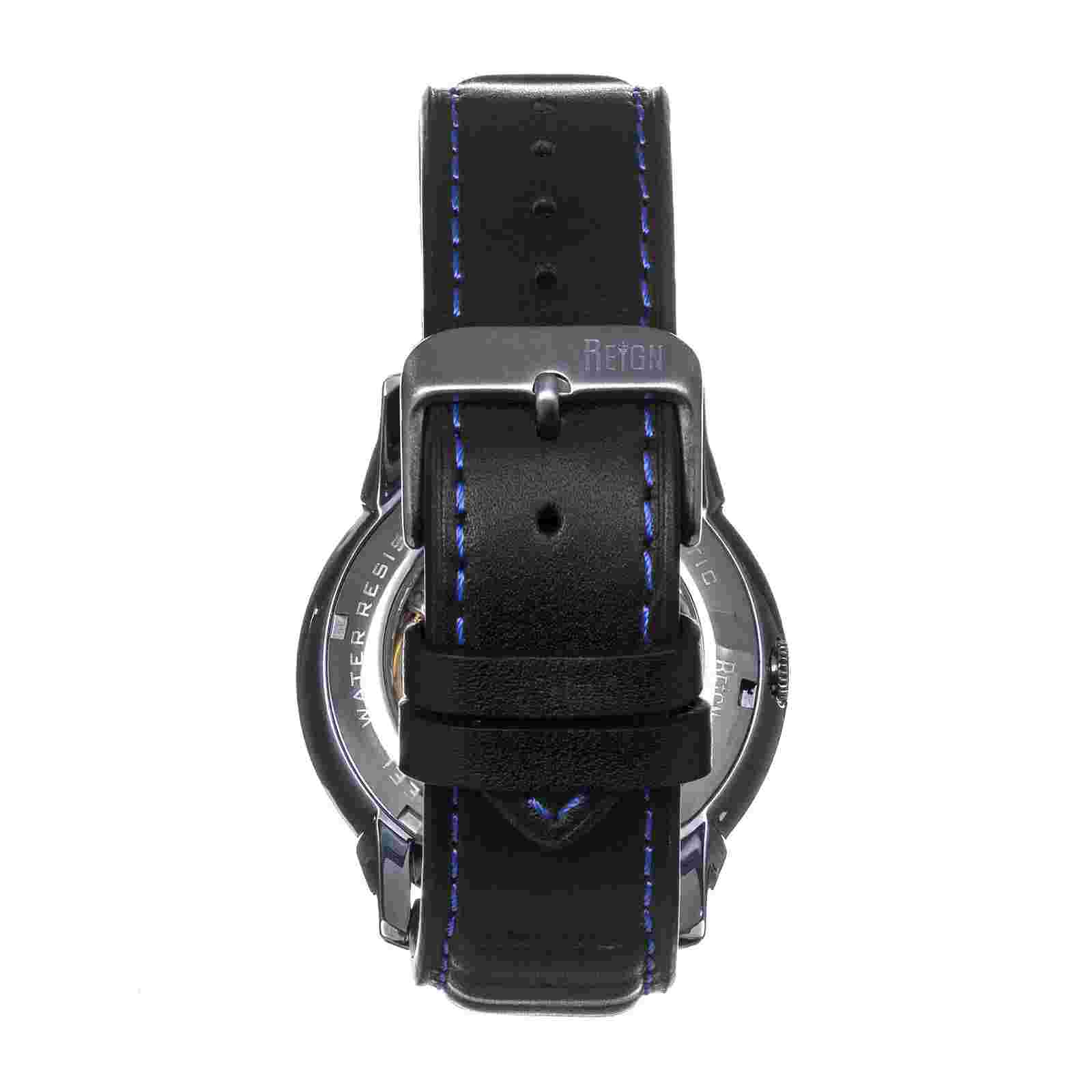 Reign Monterey Skeletonized Leather-Band Watch - Black
