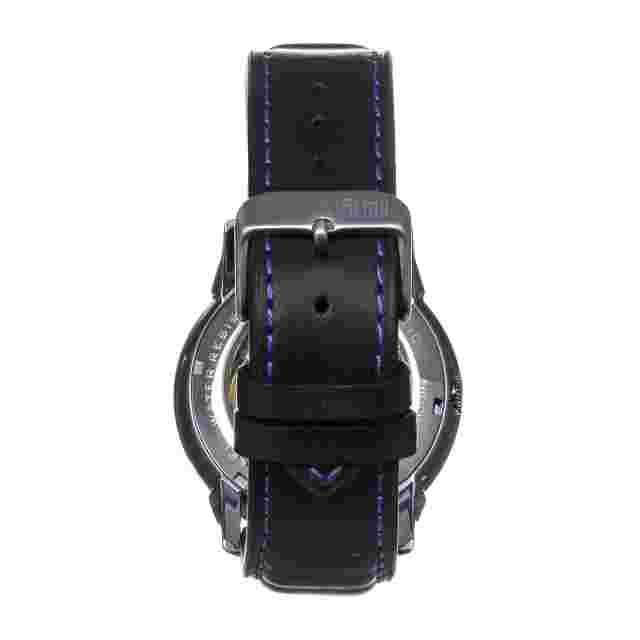 Reign Monterey Skeletonized Leather-Band Watch - Black