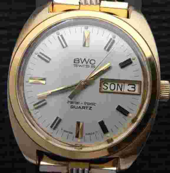 BWC 7 jewels Swiss 1975's cal. ETA-ESA 9181 Man's Wrist Watch GP Day/Date