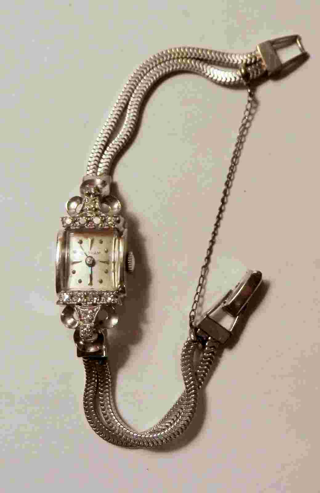 Vintage Gotham Diamond Set 14K White Gold Case& Band 17J Ladies Wrist Watch 6.5"