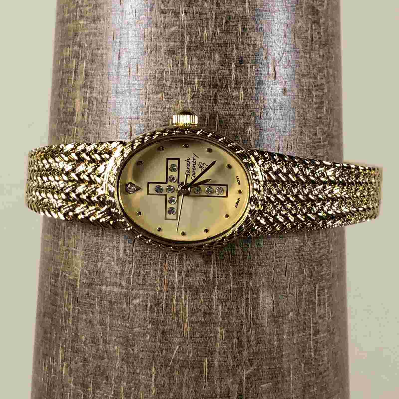 Sarah Coventry Women LSC189 Gold Mesh Band Oval Cross Quartz Analog Watch 7"