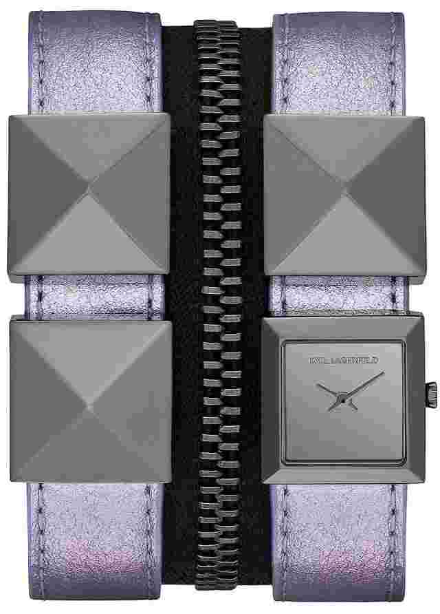 Karl Lagerfeld Cuff Lavender Stud Pyramid  Zipper KL2010 Womens Watch NWOT