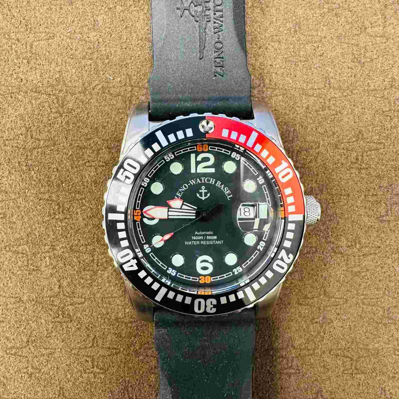 Zeno Basel Airplane Diver Black Dial 6349 RD Pre-Owned B&P Set - 5309