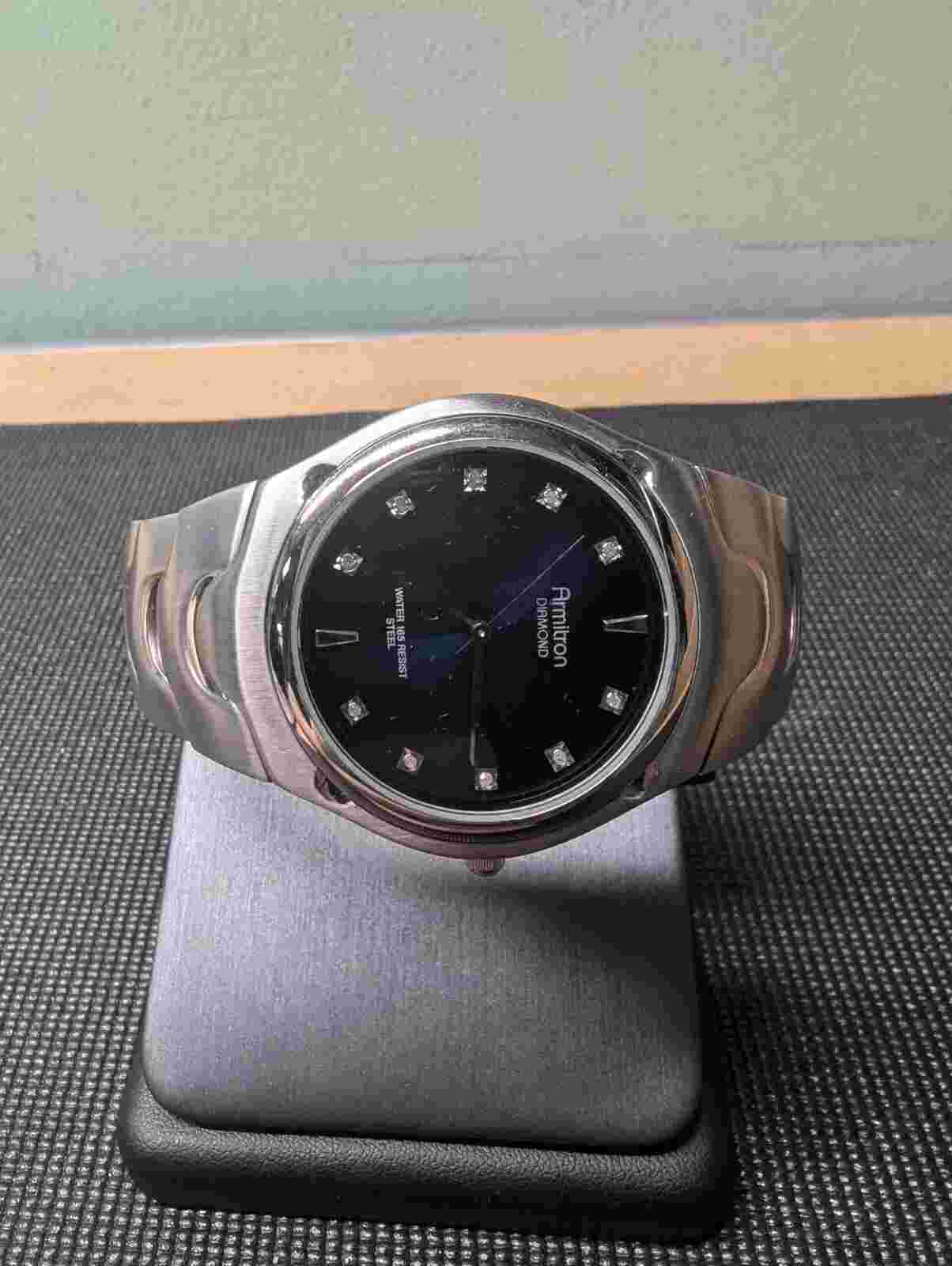 Armitron Diamond 20/4180SV Y121E Mens Watch Blue Dial Stainless Steel