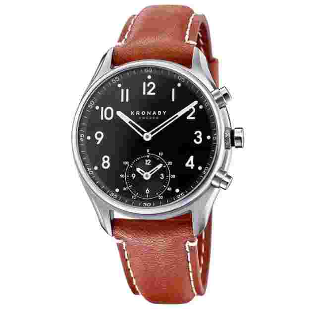 Kronaby Apex Connected Watch 43mm Steel Black Dial Leather Strap S0729/1