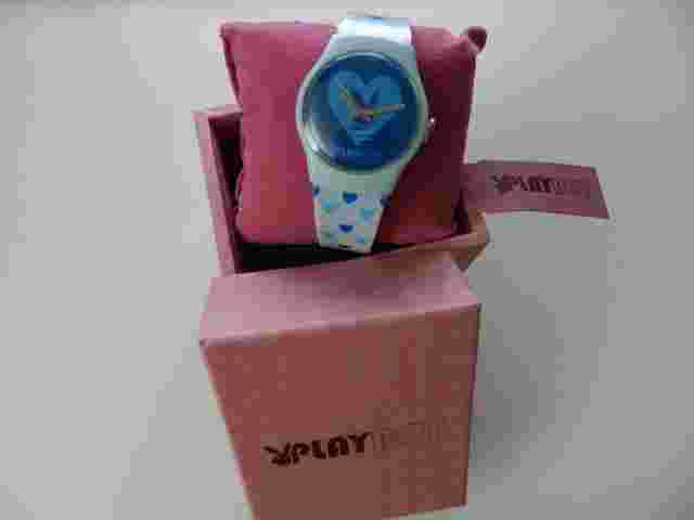 PLAYBOY TM Watch blue and light blue hearts strap Design heart face pink box