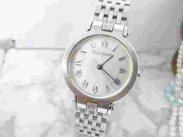 Yves Saint Laurent YSL Women's Quartz Watch Silver Diamond Bezel Round Design
