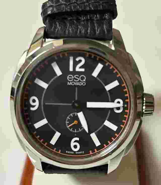 ESQ Movado Black Dial Leather Band Mens Watch - 5.75 - 7.75"
