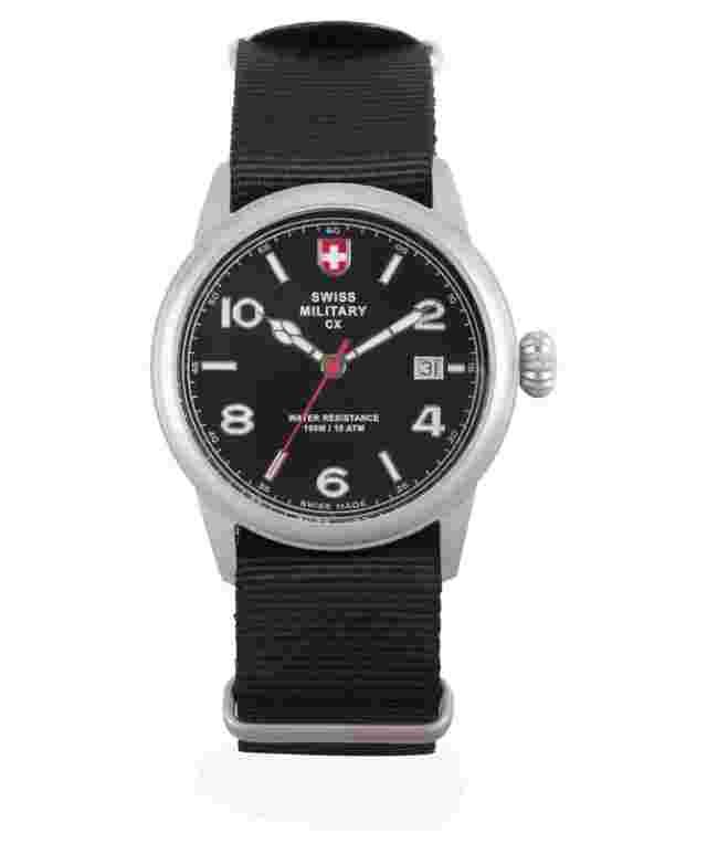 CX Swiss Military SPITFIRE Vintage Watch Swiss Quartz Date 10ATM Black Dial 2866